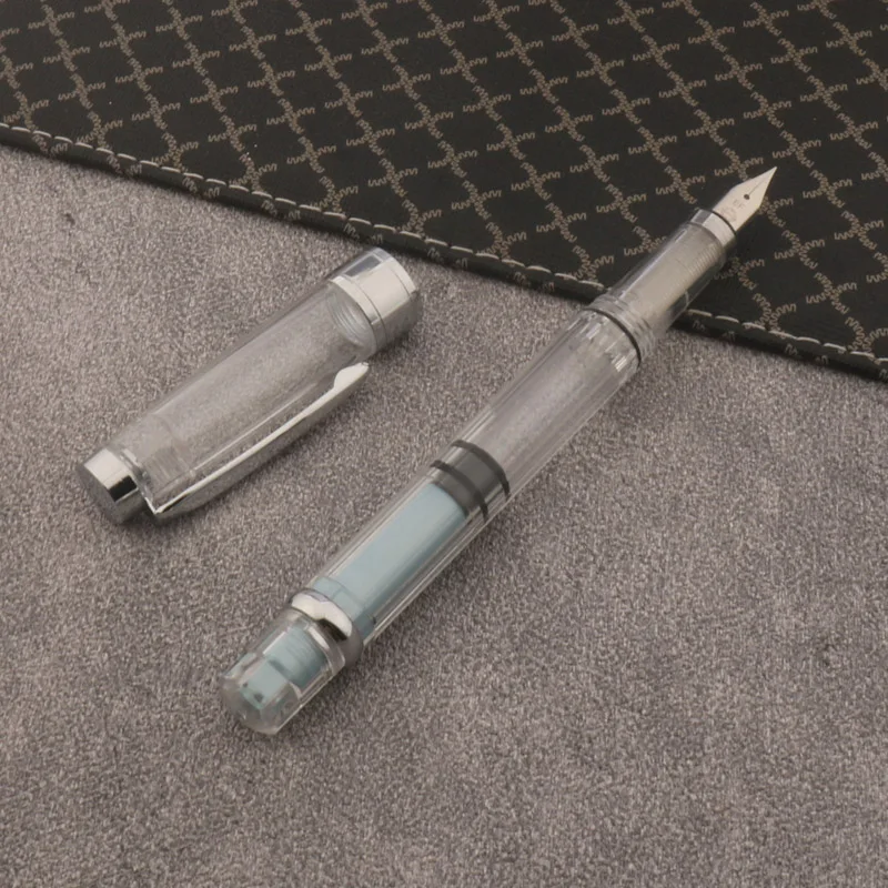 1pc Plastic piston Fountain pen transparent spin Business Office School Supplies Writing ink pens