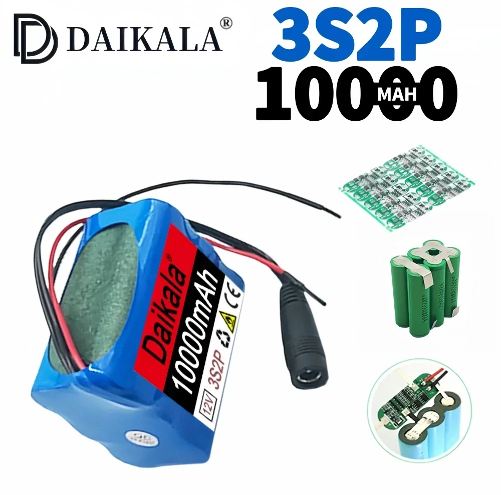 

DAIKALA 3S2P 12V 100000mAh 18650 Lithium-ion Rechargeable Battery 10Ah with Bms Lithium Battery Protection Board Customized Plug