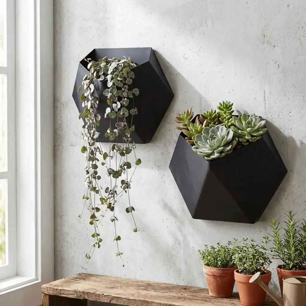 Geometric Hexagonal Flower Pot 3D Printed Decorative Wall Hanging Planter Wall-Mounted Succulent Plant Basin Greenery Display