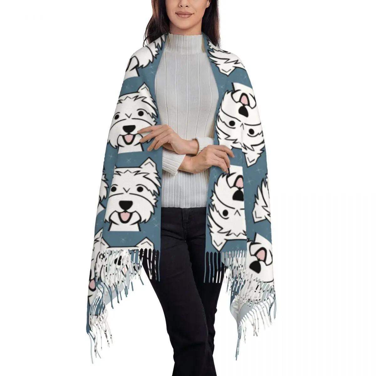 West Highland Terrier Westies Westie Dogs Scarf Tassel Scarves for Women Soft Warm Shawls and Wraps Large Fall Winter Shawl Wrap