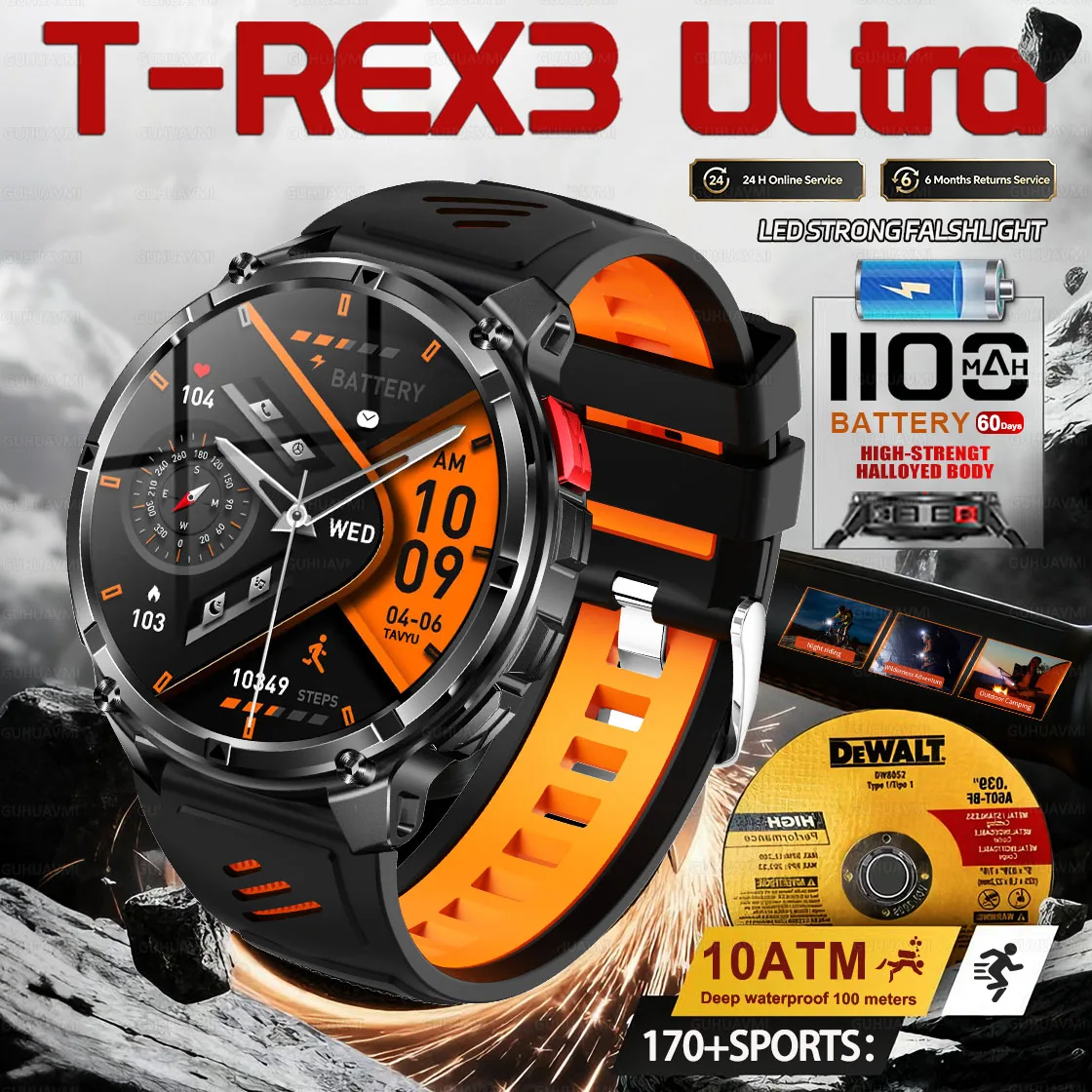 

2025 New 1100 Ultra Strong Battery Life SmartWatch Men Military Compass Heart Rate 10ATM Waterproof Bluetooth HD Call Smartwatch