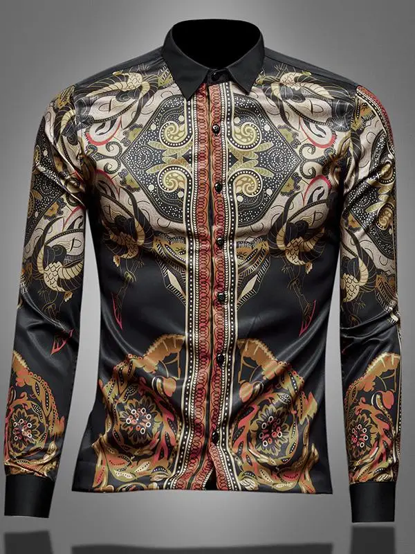 

Мужская рубашка с принтом, приталенного кроя, с длинными рукавами, молодежная, модная, повседневная, больших размеров, весенне-осенняя, премиум-класса, в корейском стиле