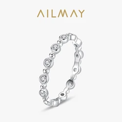 Ailmay 100% 925 Sterling Silver Geometry Exquisite Round Rings CZ Finger Rings Stackable CZ Finger Rings  For Women Gifts