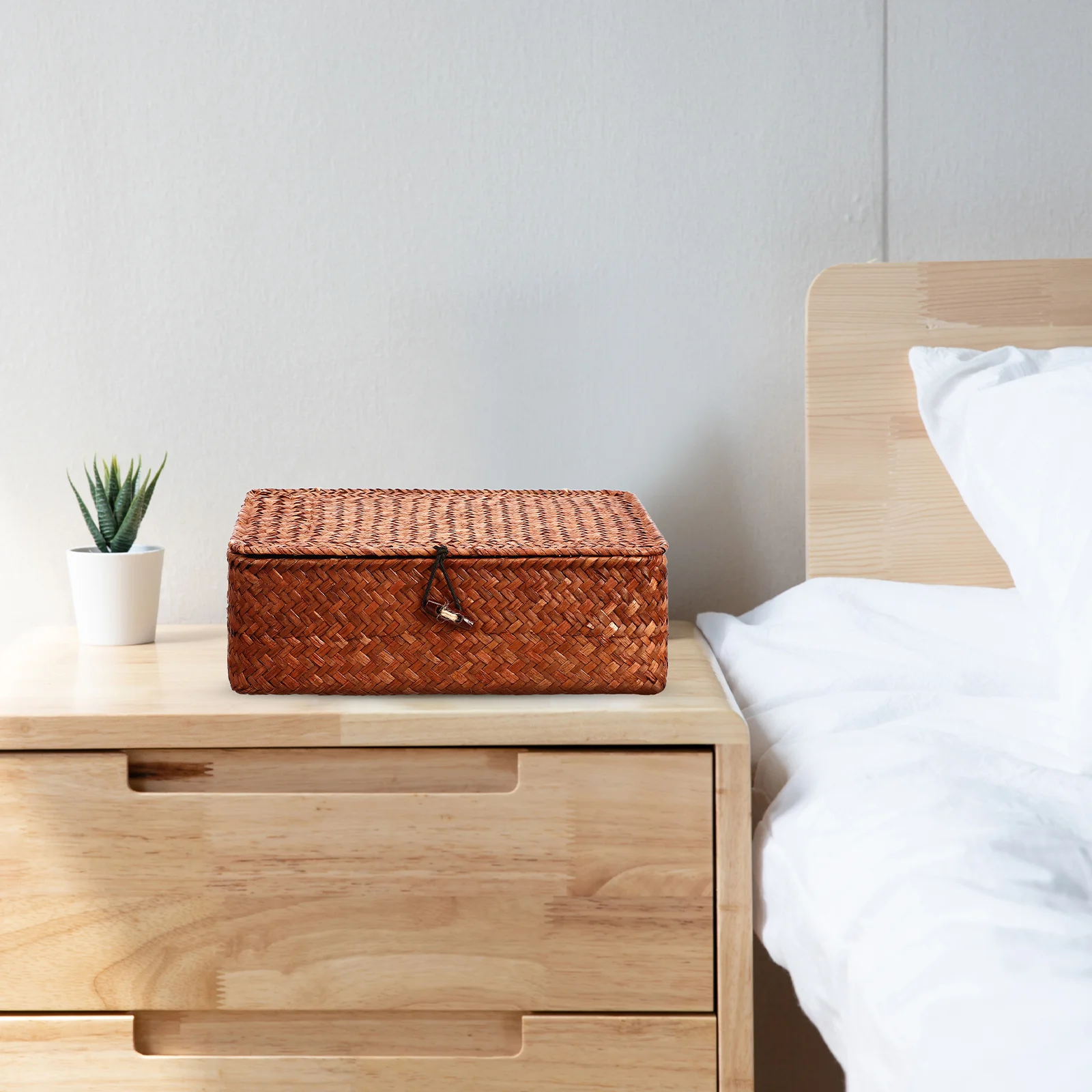 

3Pcs Seagrass Basket Lid Organizer Storage Box Household Sundries Desktop Storage Rattan Furniture Large Box