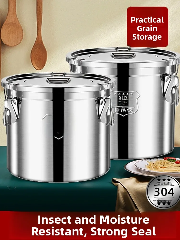

Thiened 304 Stainl Steel Food ade Storage Rice Tub for Home Use Waterproof Insect Proof 50 Pou ain Storage Jar