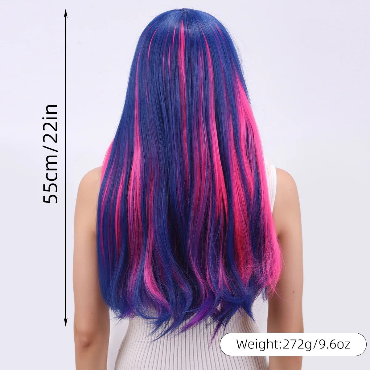 Long Straight Synthetic Wig With Bangs, Blue Pink Purple Highlight Colored Hair Wigs, Heat Resistant Costume Wig for Women - view 4