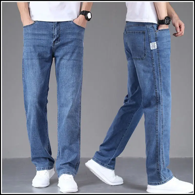 

High end jeans for men's summer thin loose straight tube elastic large size pants for men's 2023 new long pants baggy jeans