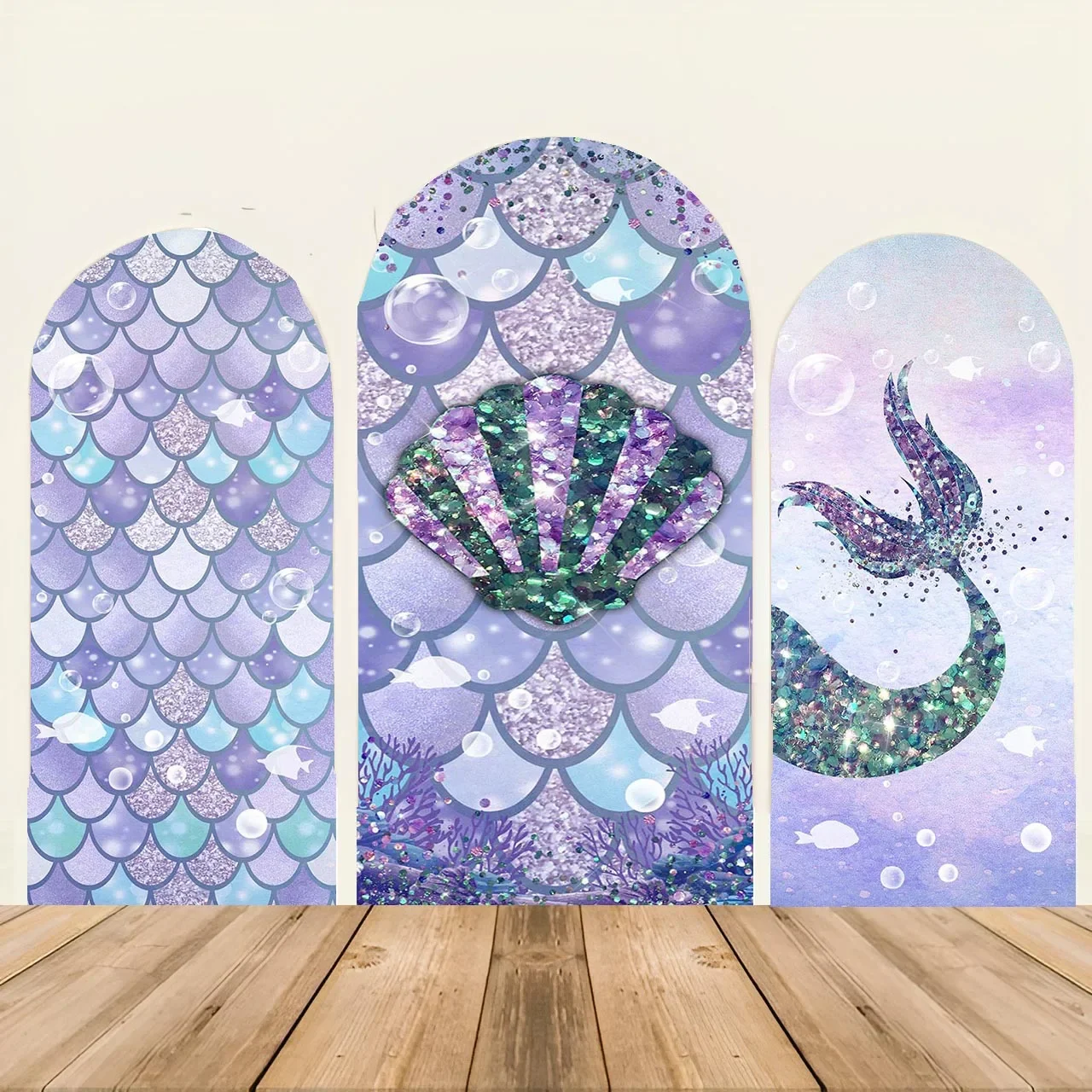 Mocsicka Mermaid Arch Backdrop Covers 2-Sided Girl Birthday Party Decor Newborn Baby Shower Background Photo Studio Props Custom
