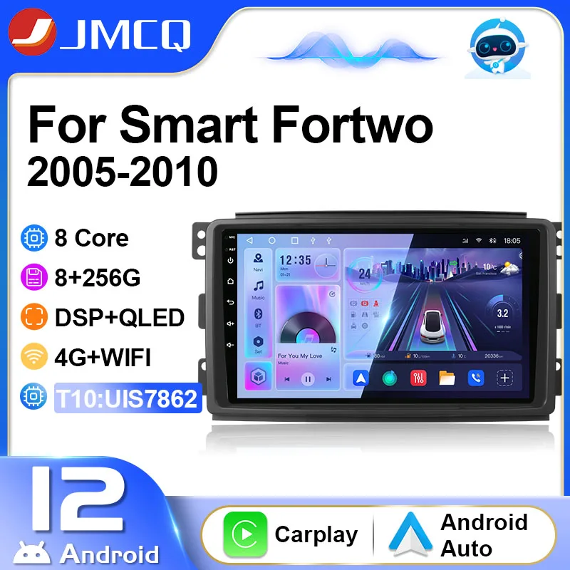 

JMCQ 9" 2Din Android 12 Car Radio Multimedia Video Player For Smart Fortwo 451 2005 - 2010 Navigation GPS Carplay Bluetooth 4G