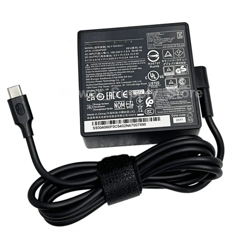 

100W USB C Power Supply AC Adapter for MSI Prestige 16 Ai+ B2VMG-097UK laptop