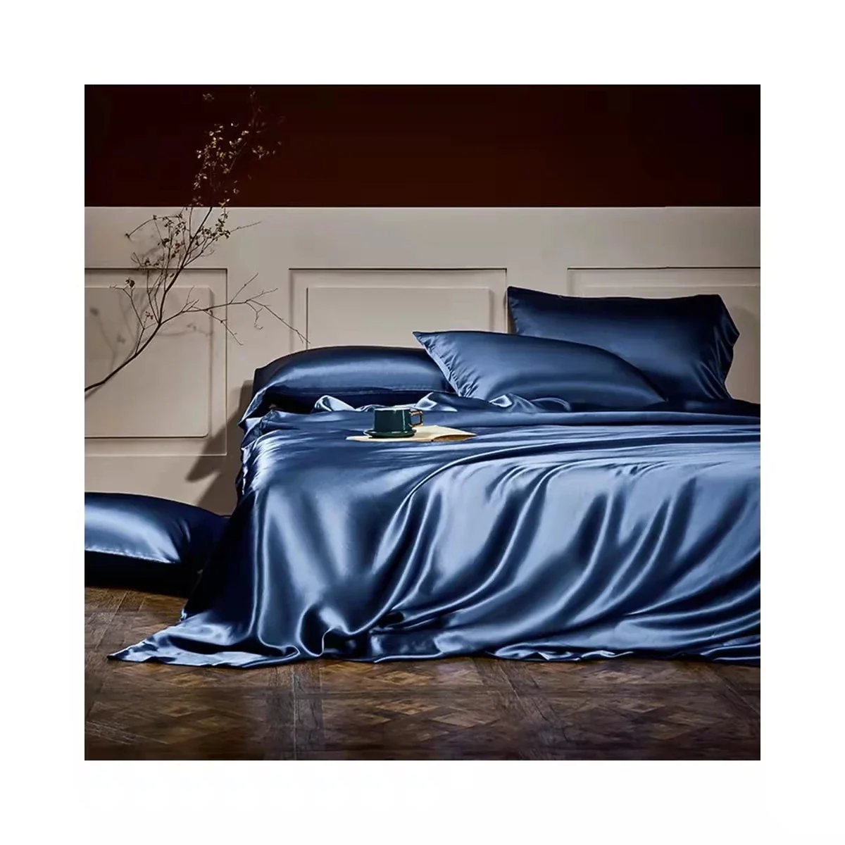 

25 Momme Europe style Customized Soft Silk Summer Cooling Flat Sheet Set 4Pcs 100% Mulberry Silk Bedding Sets For Home Hotel