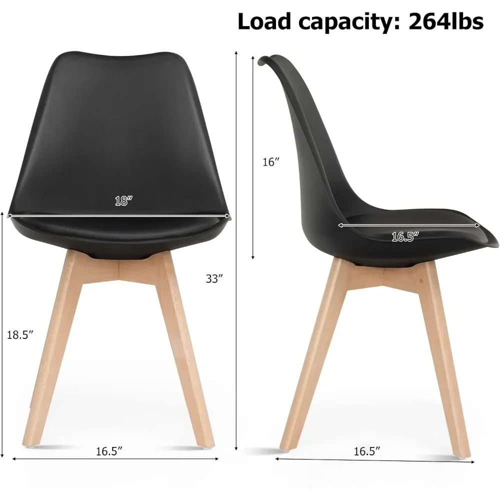 Set of 4 Modern High Backrest Dining Chairs, Padded Seats, Solid Wood Legs, Upholstered Tulip Style