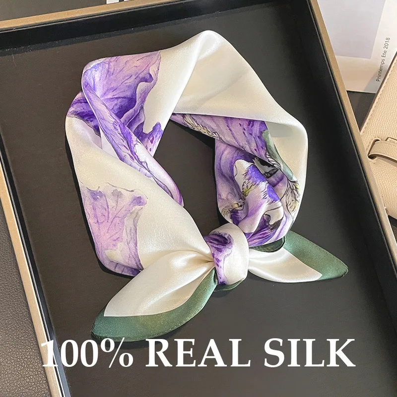 

Новый 100% натуральный шелковый шарф для женщин: шаль, платок, фулярд, шейный платок, маленький офисный палантин, женский хиджаб, бандана, столы