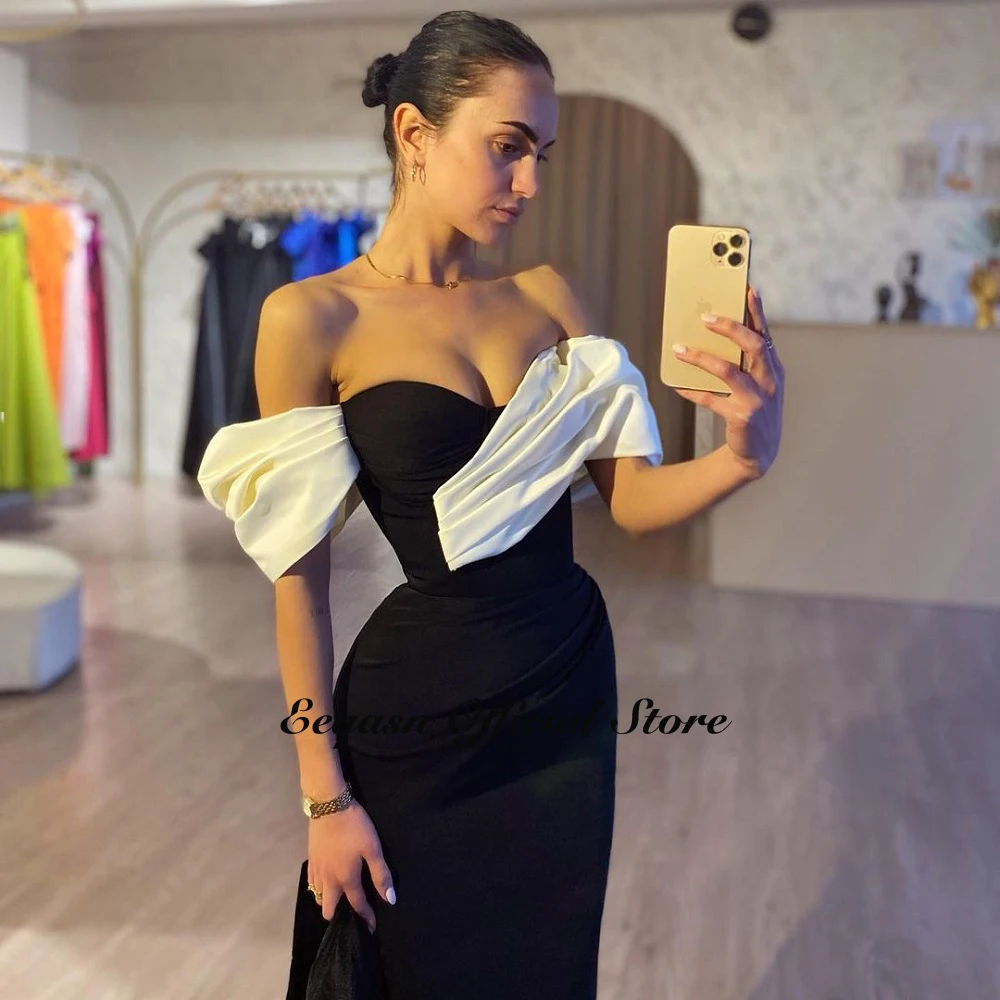 Mermaid Black and White Evening Dresses Long Satin Formal Occasion Dress Arabian Dubai Women Prom Party Gowns Customized