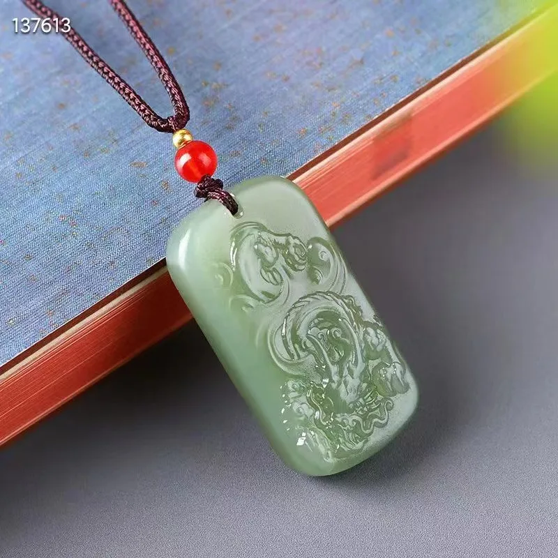 

Natural 100% real green hetian jade carve Horse and dragon Attracting Wealth pendant necklace jewellery for men women gifts luck