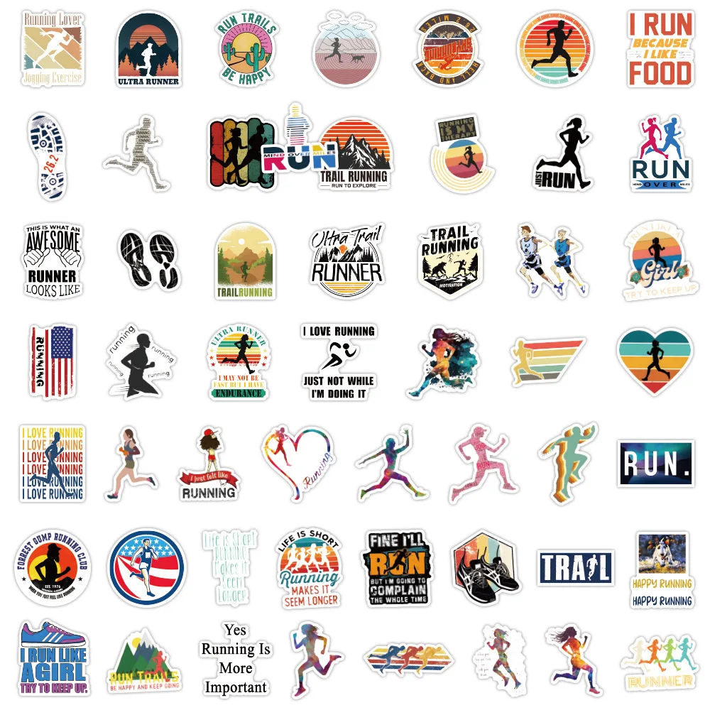 10/50/105PCS Laufende Cartoon Aufkleber Sport Aufkleber Sammelalbum Gepäck Laptop Gitarre Fahrrad Skateboard Graffiti Fitness Aufkleber spielzeug