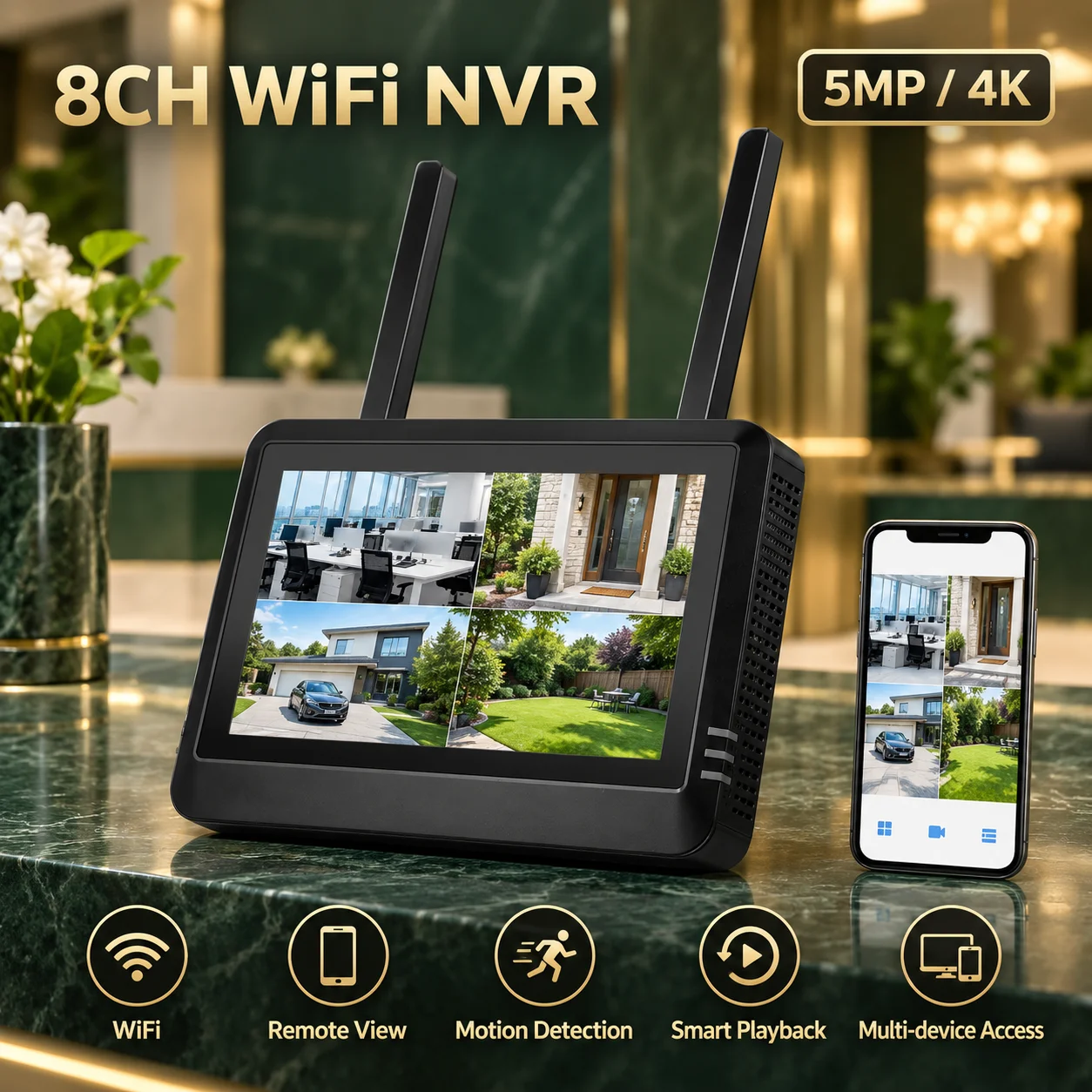 7 Inch Screen Wireless WiFi NVR 8CH Security System Kit H.265 CCTV Audio Video Recorder Supports ICSEE XMEYE 4K 4CH 5MP 8CH