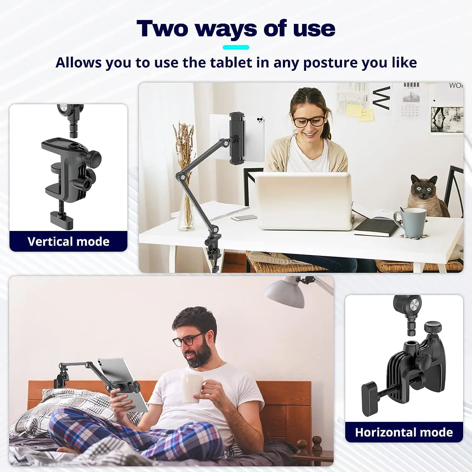 VIJIM-Suporte para Tablet, Suporte para iPad, Suporte para Mesa com Braço Flexível, 360 ° Suporte Ajustável para Tablet Phone iPad Pro Air, HP006, 4.7 "-13"