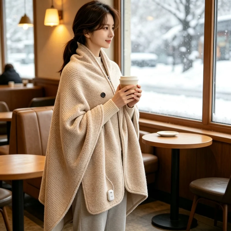USB Heated Shawl Blanket, Washable Electric Cap Zipper Design, 3-Temperature Adjustable Portable Home Winter Electric Blanket
