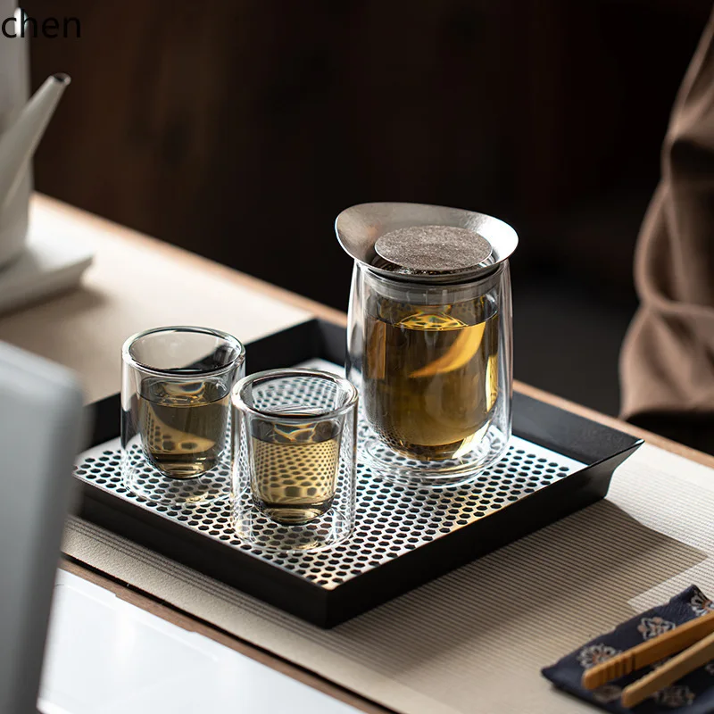ZML double-layer glass teapot with handle, non-scalding, tea brewing gaiwan, single high-end glass water cup, tea bowl with lid