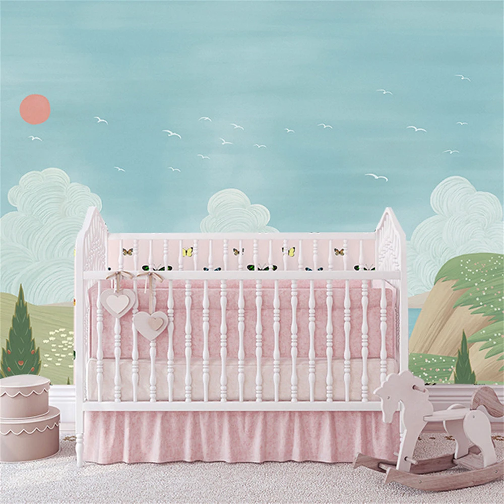 custom Dreamy clouds seabird mural wallpaper for children's room small fresh pink photo murals wall papers home decor Stickers