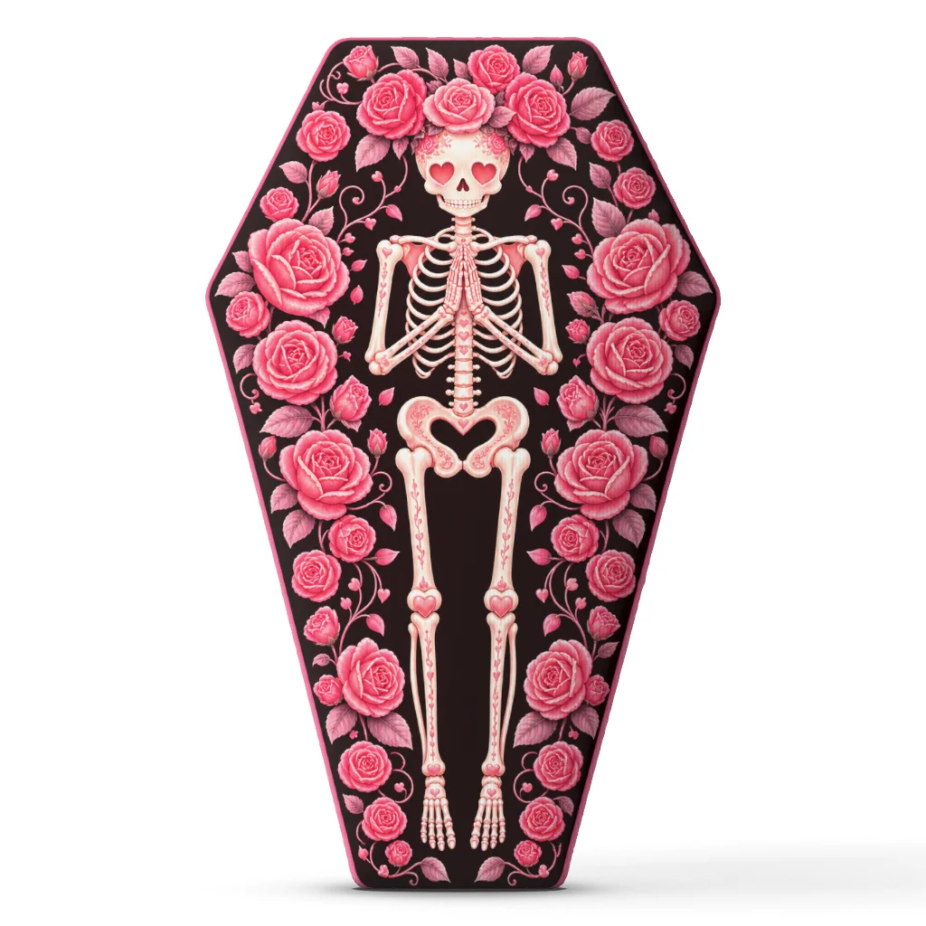 Gothic Skeleton Rose Coffin Shaped Plush Pillow Halloween Cushion Romantic Valentine Throw Pillow for Sofa Home Decor Gift