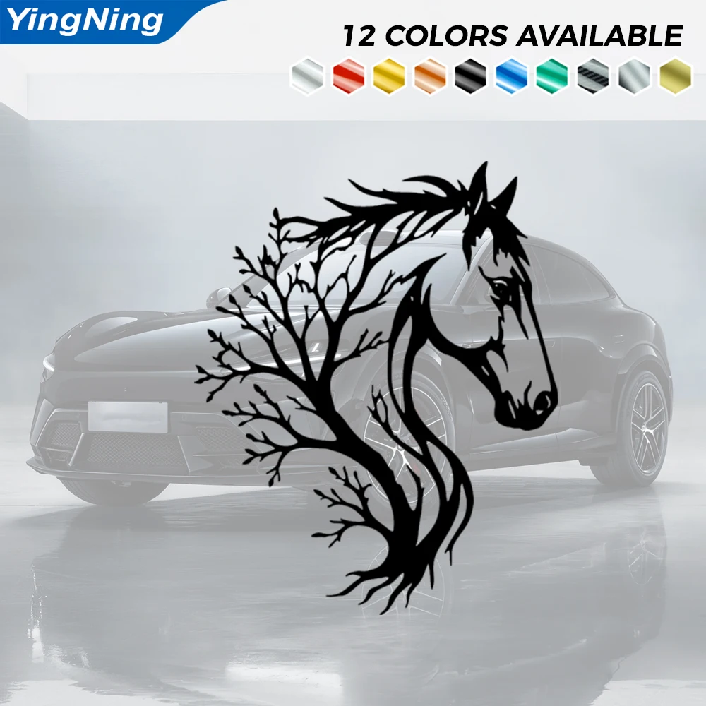 Horse Head Tree Branches Reflective Car Decal Equestrian Vinyl Sticker Window Bumper Truck Trailer Exterior Decoration Graphic