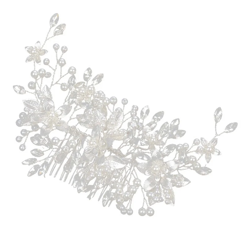 مشبك مشط شعر على شكل أوراق اللؤلؤ، مشط جانبي أنيق على شكل زهرة من حجر الراين، إكسسوارات شعر الزفاف للنساء، غطاء رأس للعروس والزفاف