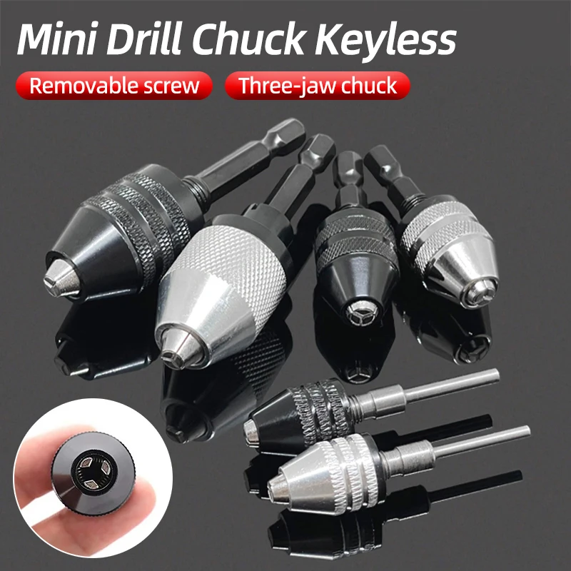 Mini Keyless Chuck Quick Change Electric Drill Bits Collet Converter Extension Screwdriver Chucks Adapter Fixture 1/4