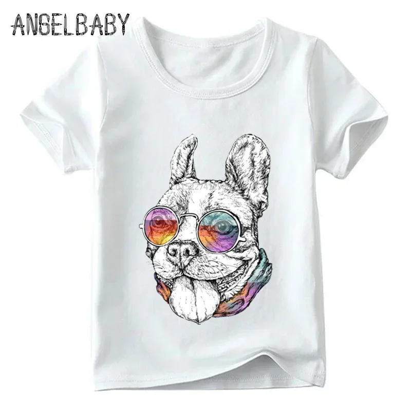 Boys/Girls Cute Cartoon French Bulldog Print Funny T shirt Kids Summer Comfortable Tops Children Casual T-shirt,ooo2148