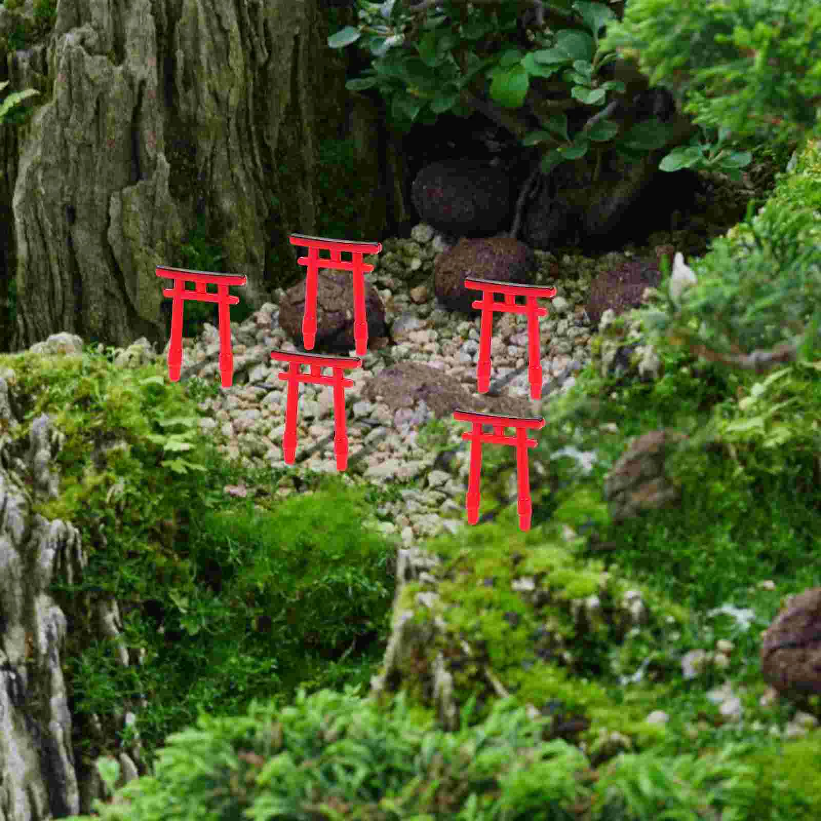 5 Pcs Fairy Door Mini Torii Terrarium Moss House Gate Japanese-style Pvc Small Figurines