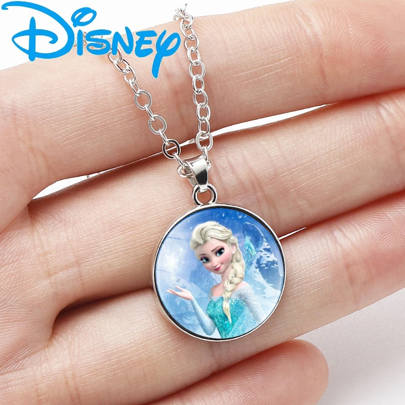 Disney Princess Elsa Belle Ariel Anime Figure Peripheral Metal Necklace Children's Toy Decoration Cute Cartoon Accessories Gift