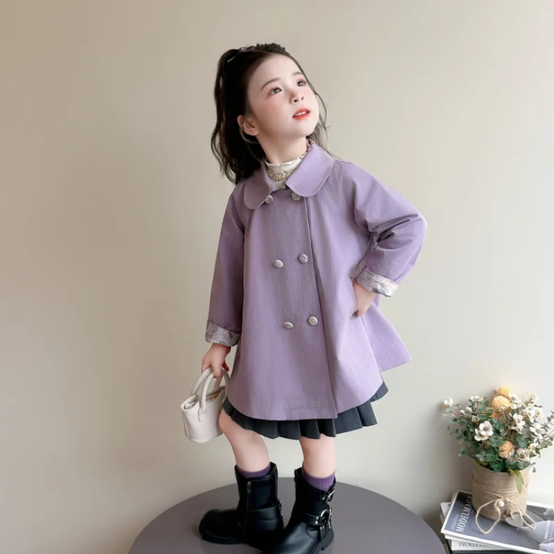 Girls Jacket Autumn 2026 Foreign Style Double-breasted Loose Trench Coat