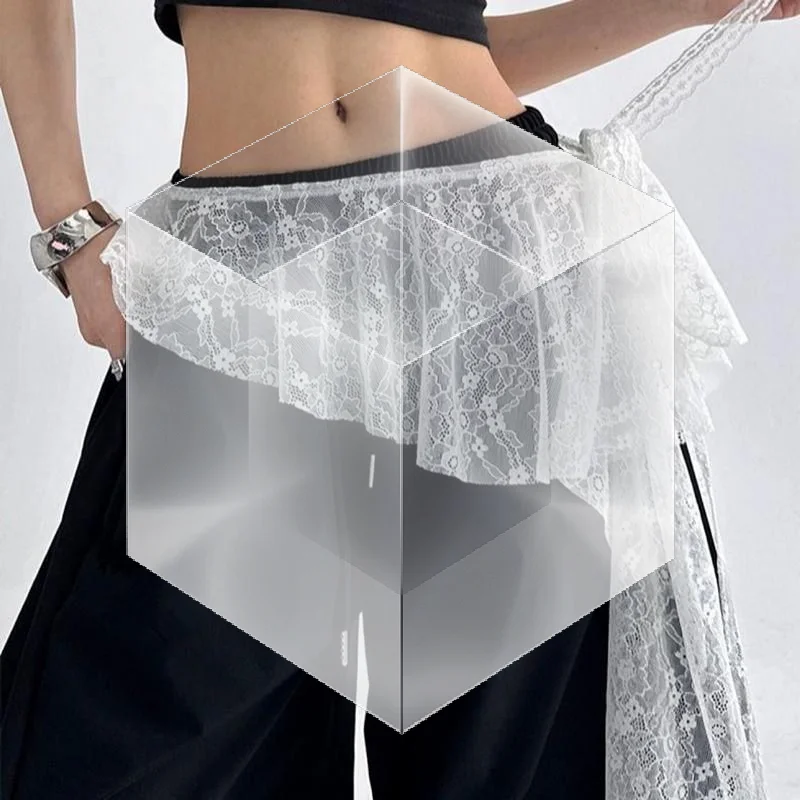 High Waist Fashion Skirt with Embroidered Lace and Ruffles for Occasions