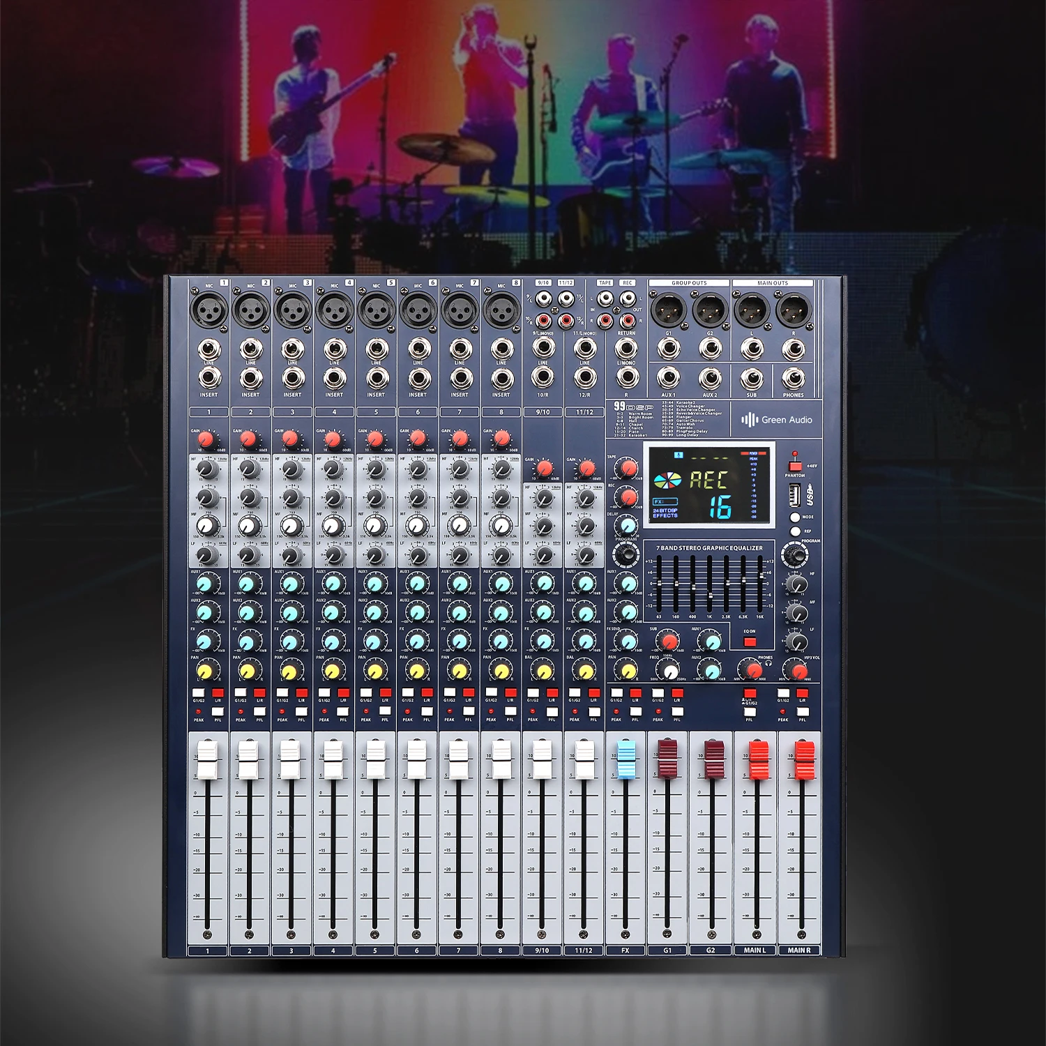 GAX-FX12 Profesjonalna Konsola Mikrofonowa 12 Kanałów 99dsp Karta Dźwiękowa USB Nagrywanie MP3 Reverb Procesor Miksowania Audio