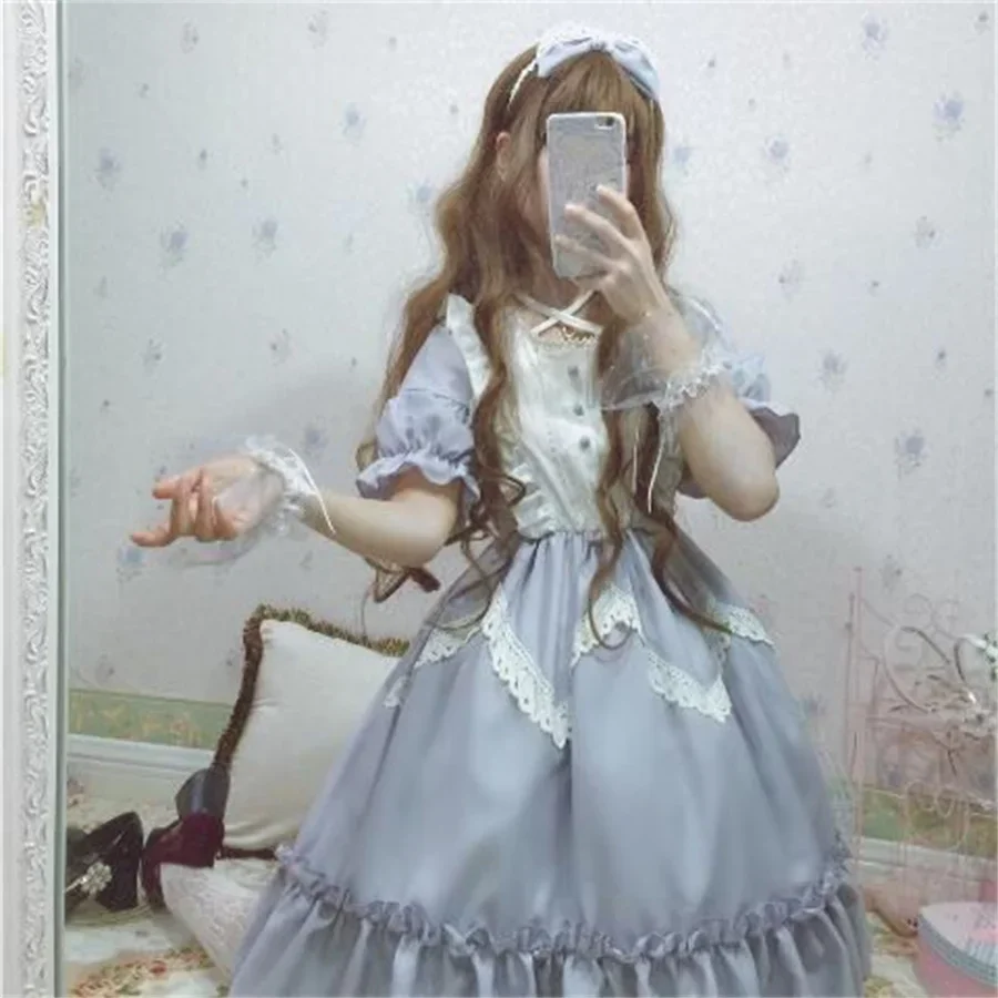 Japonês doce lolita vestido feminino kawaii vitoriano chá festa mangas compridas rendas gótico meninas lolita vestidos cosplay preto lolita