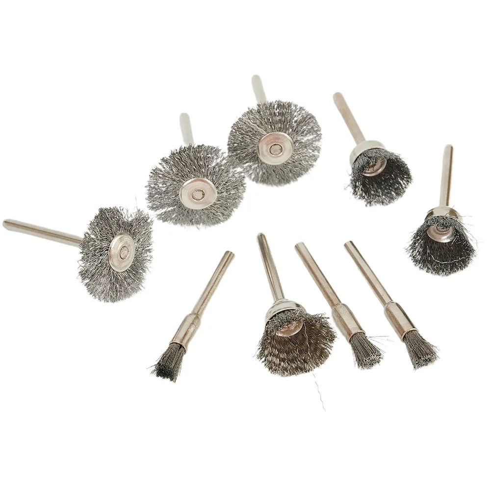 9Pcs/set  Mini Brush Rotary Tool Drill Polishing Grinding Wheel T-shaped Small Brush Accessories  Stainless Steel Wire Brush