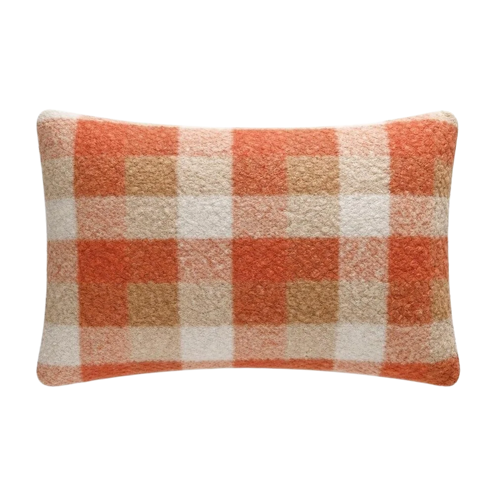 Plaid Pattern Plushie Pillow Covers Orange Red Zipper Closure Boucle Pillowcase Soft 18x18 Inch Cushion Cover Fall Season