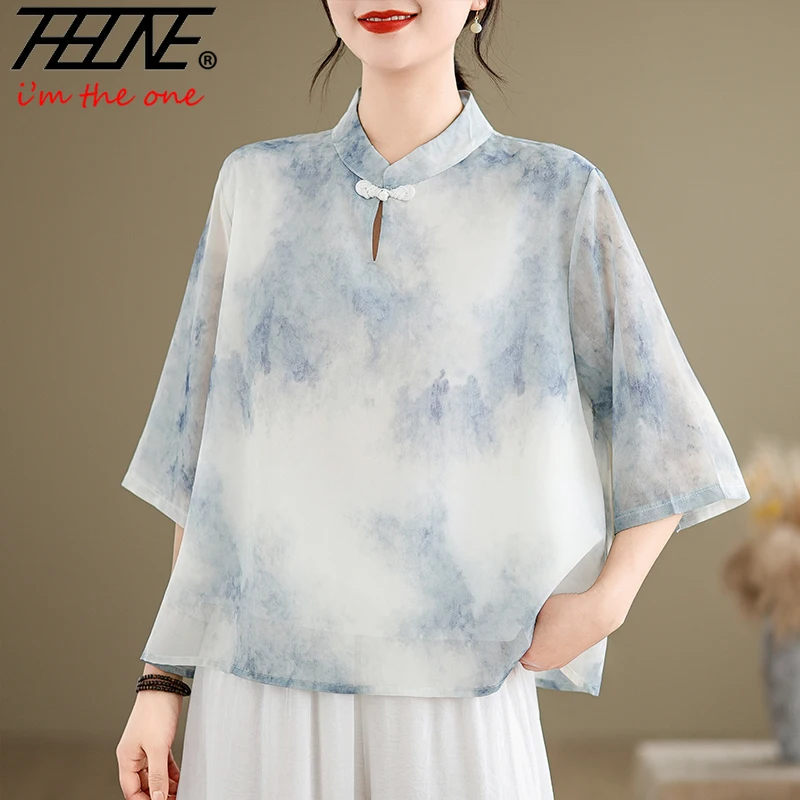 

THHONE Summer Fashion Blouse Women Shirts Vintage Chinese Style Elegant Blusa Mujer Korean Print Camisas Casual Loose Blouses