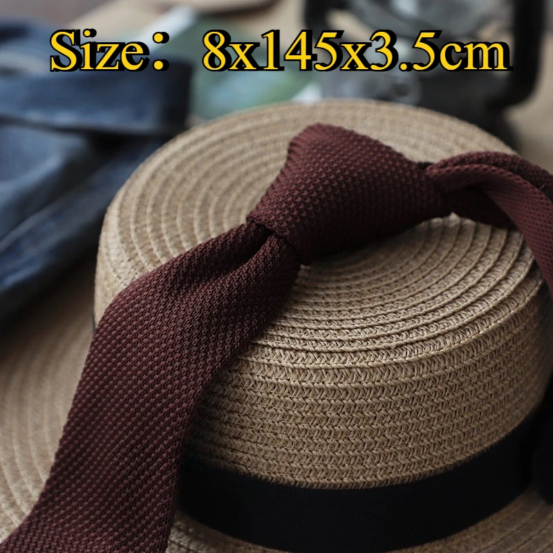 Vintage Textured Coffee Knit Necktie For Men, Korean Style Casual Flat End Versatile Dress Tie, Fashion Accessory For Daily Wear