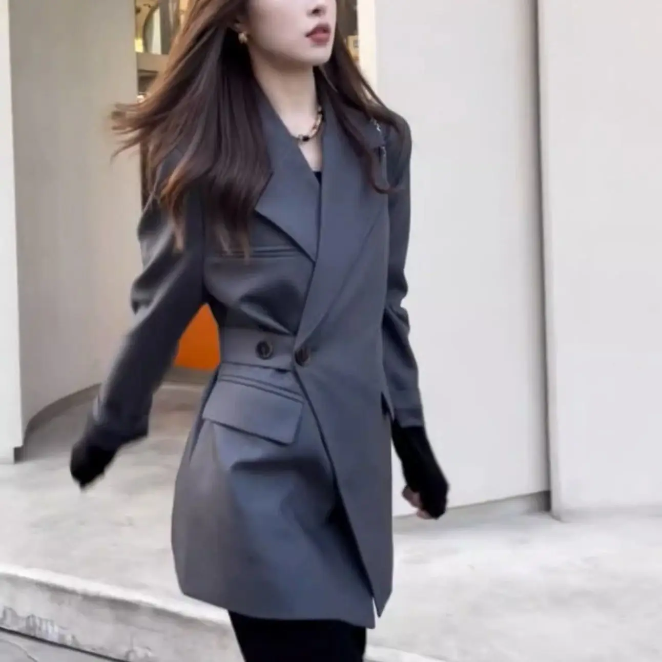 

Новый однотонный облегающий маленький костюм на шнуровке из полиэфирной ткани, весенний модный модный пиджак Mujer Slight Strech