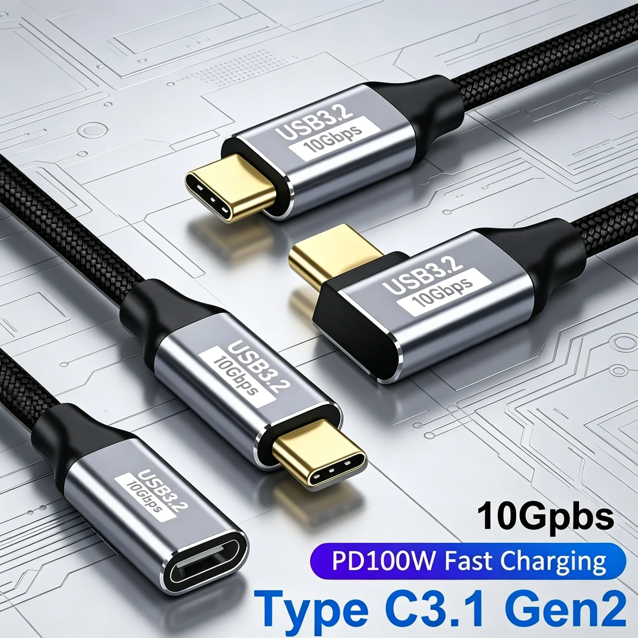 Cabo de Extensão USB 3.1 Gen2 Tipo C para C 100W PD Carregamento Rápido Transferência de Dados em Alta Velocidade 10Gbps Cabo de Vídeo 4K@60Hz para Macbook M4