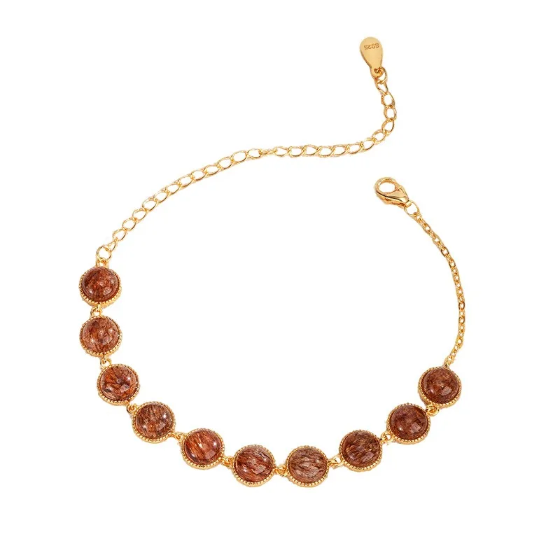 

TIMESWIND Wealth Natural Crystal Dark Brown Round Bead Pattern Women S925 Silver Bracelet