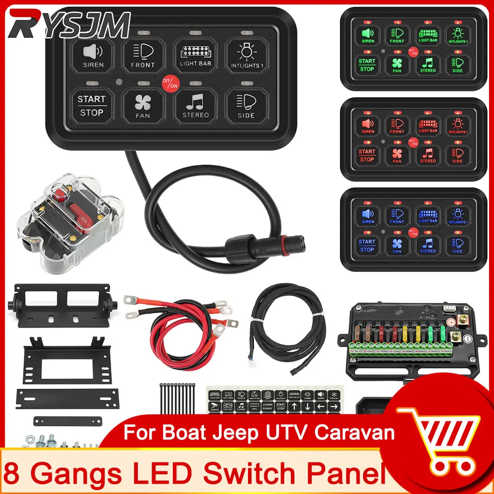 8 Gangs LED Switch Panel  600W-1200W 12V Light On-Off Control Relays System Slim Electronic Relay System for SUV Boat Caravan