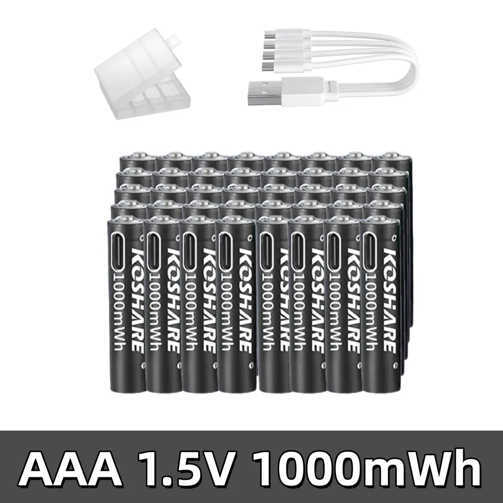 

KOSHARE AAA 1.5V Li-ion Rechargeable Batteries1000mWh Type-C Lithium AAA Battery For remote control mouse Electric +Type-C Cable