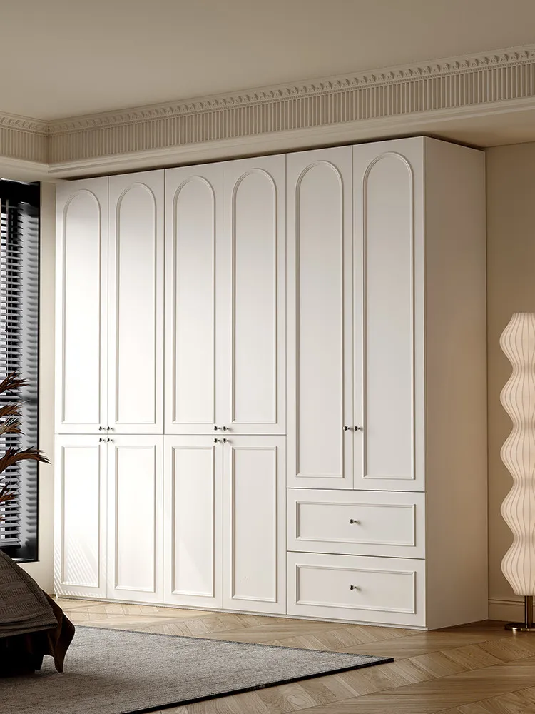 French line wardrobe, bedroom household white free handle, door to top segmented economical coat cabinet