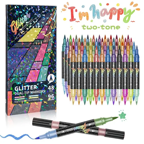 Marcadores de pincel con purpurina de doble punta, colores vibrantes para garabatear y hacer tarjetas. Perfecto para manualidades y suministros de arte para adultos