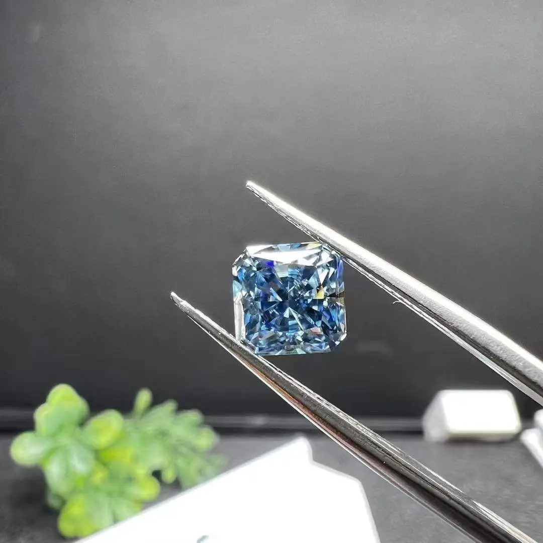 Pirmiana New Fashion 9x9mm Radiant Cut Blue Moissanite Stone Loose Gemstone  For Jewelry Rings Making