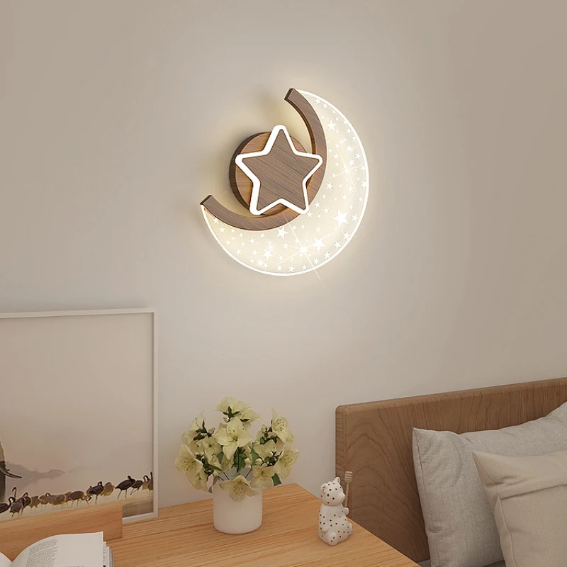 Nordic Creative Children\'s Bedroom Wall Lamps LED Moon Star Lamp Warm and Romantic Boy Girl Room Baby Room Decor Wall Lights