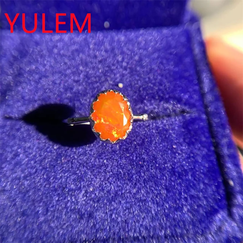 

YULEM High Quality Oval Cut 6x8mm Mexico Orange Engagement Ring Sterling Silver Natural Opal Promise Ring for Women